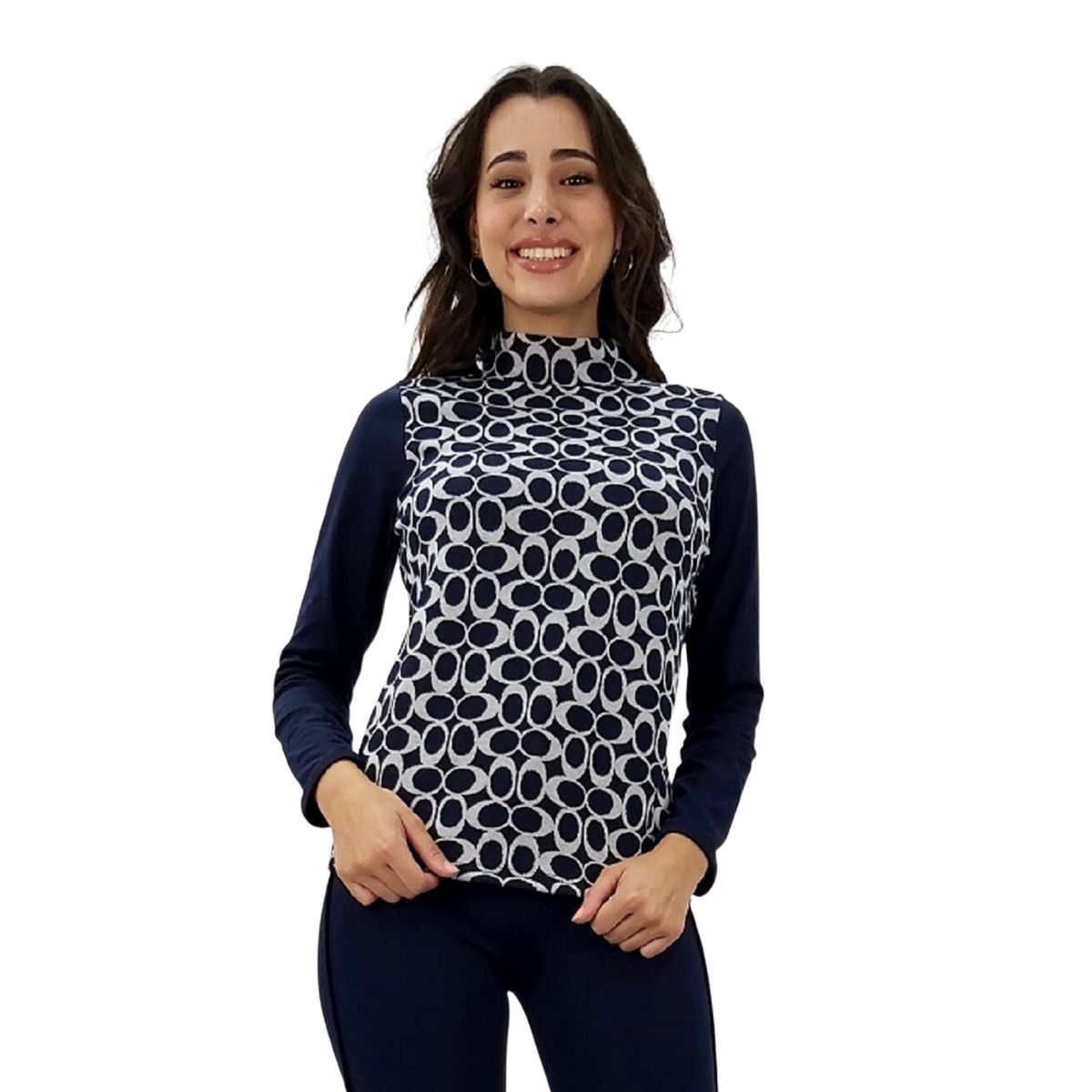 TENTATION - Polera Bicolor Estampada Azul