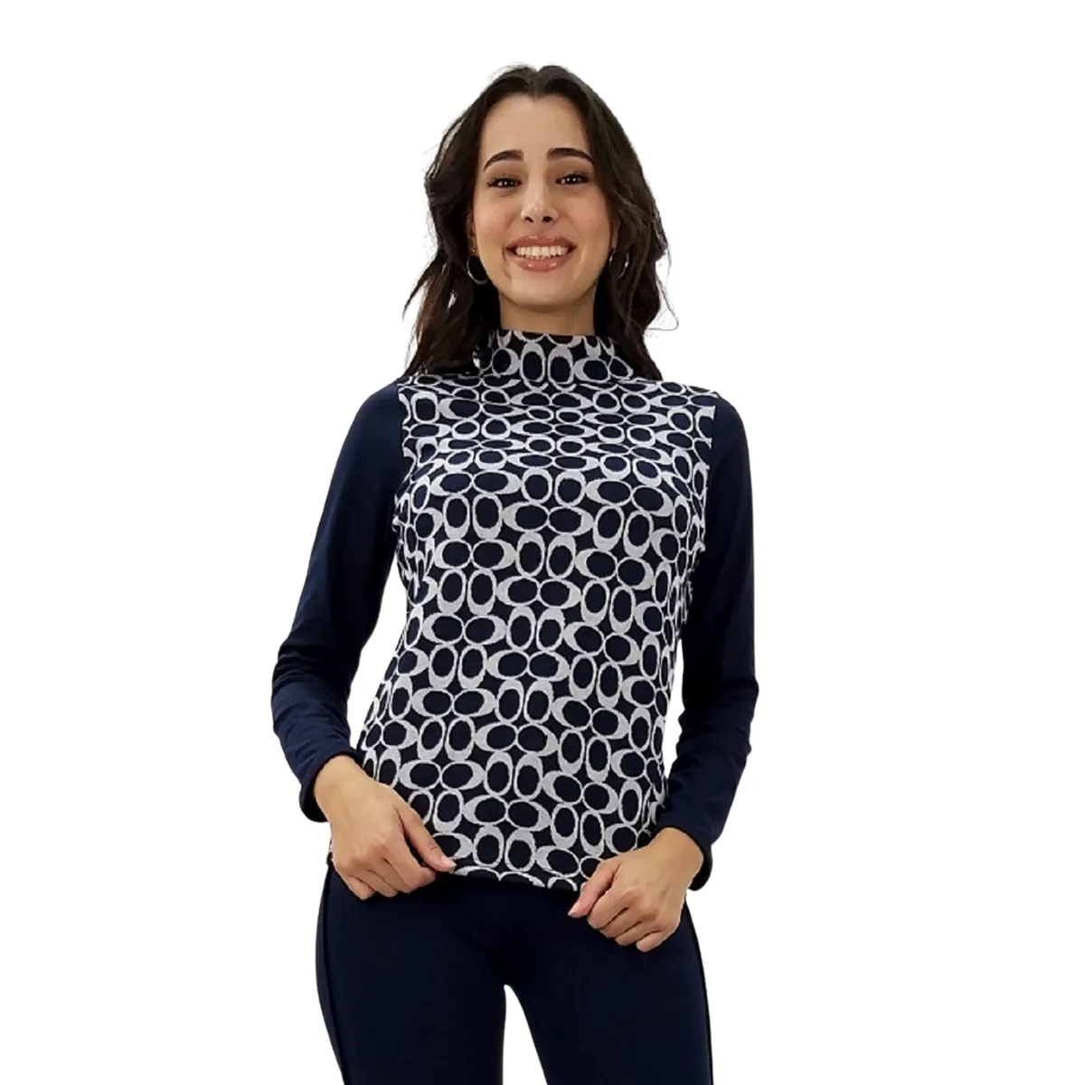 TENTATION - Polera Bicolor Estampada Azul
