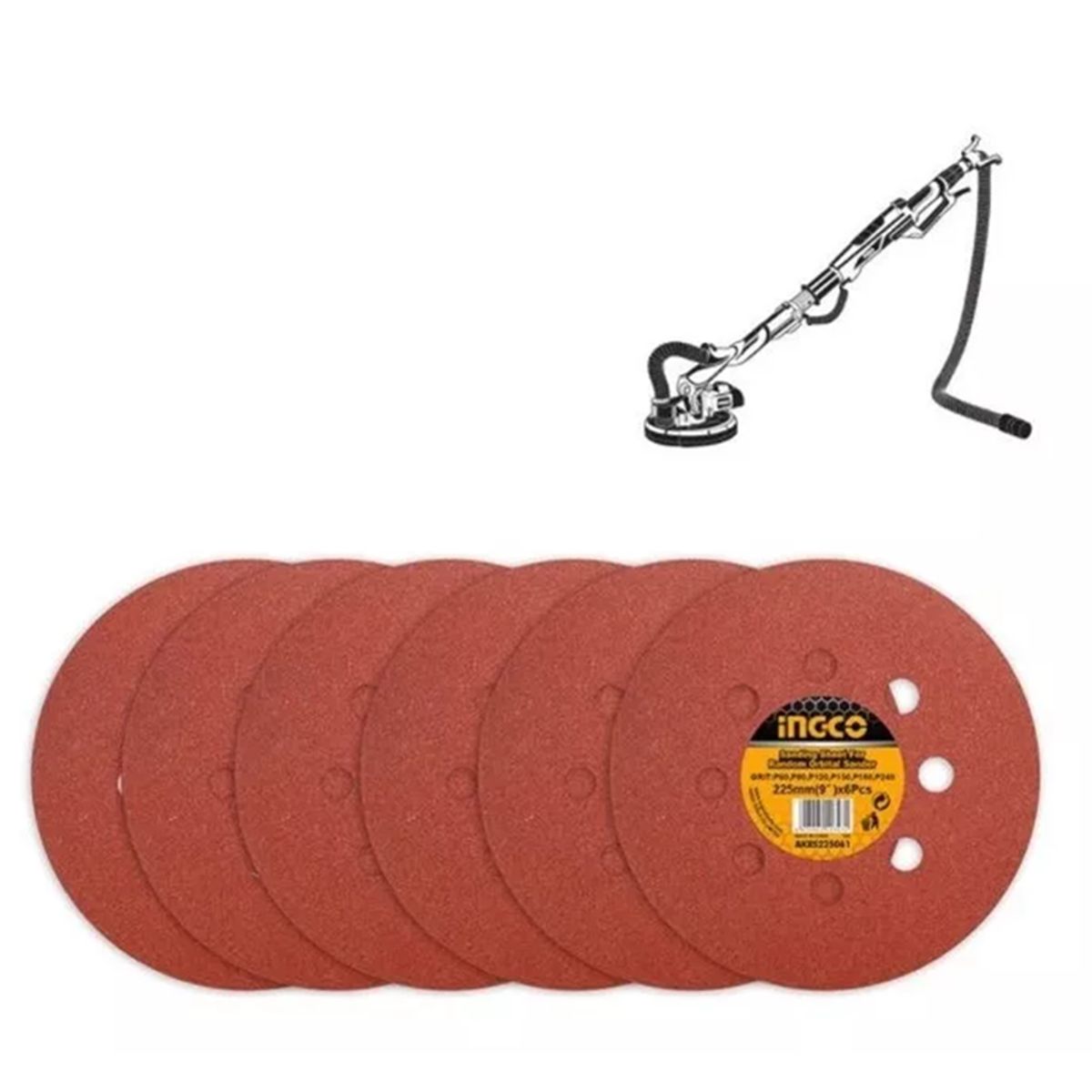 INGCO - 6 Disco Lija Para Pulir 225mm Velcro Grano Variado AKRS225061