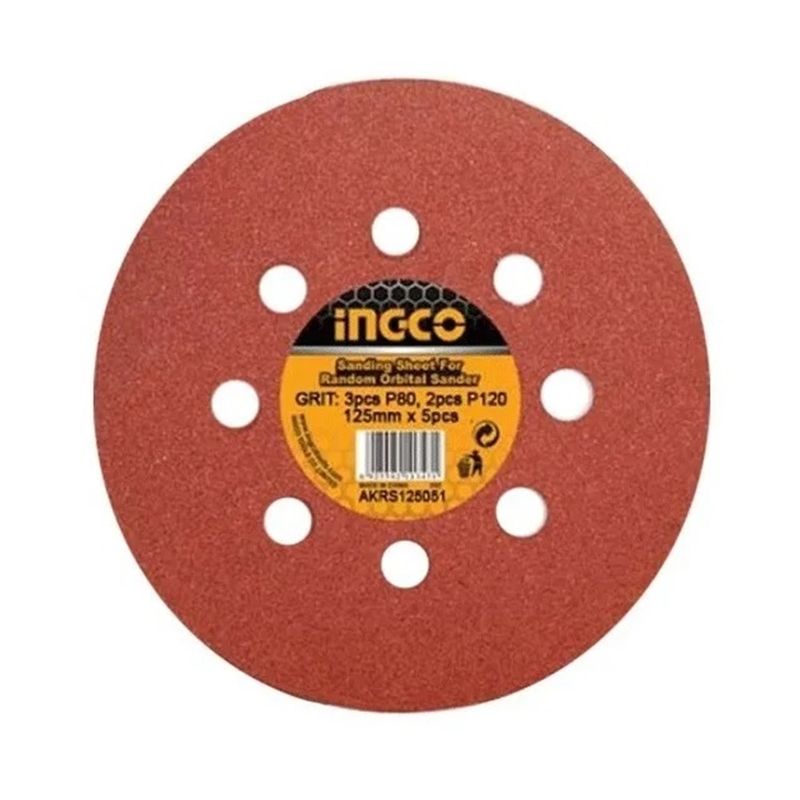 INGCO - 5x Disco Lija Para Pulir 125mm Velcro Grano Variado