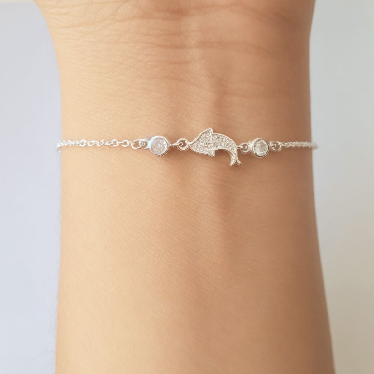 COGGIOLA - Pulsera Delfín 2 Circones Blancos Plata Fina 925