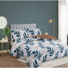 GENERICO - Cubrecama de Invierno Plush con Chiporro 2 P Beige con Hojas Azules