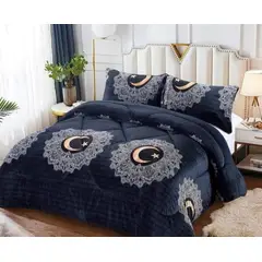 GENERICO - Cubrecama de Invierno Plush con Chiporro 2 Plaza Negro con Luna