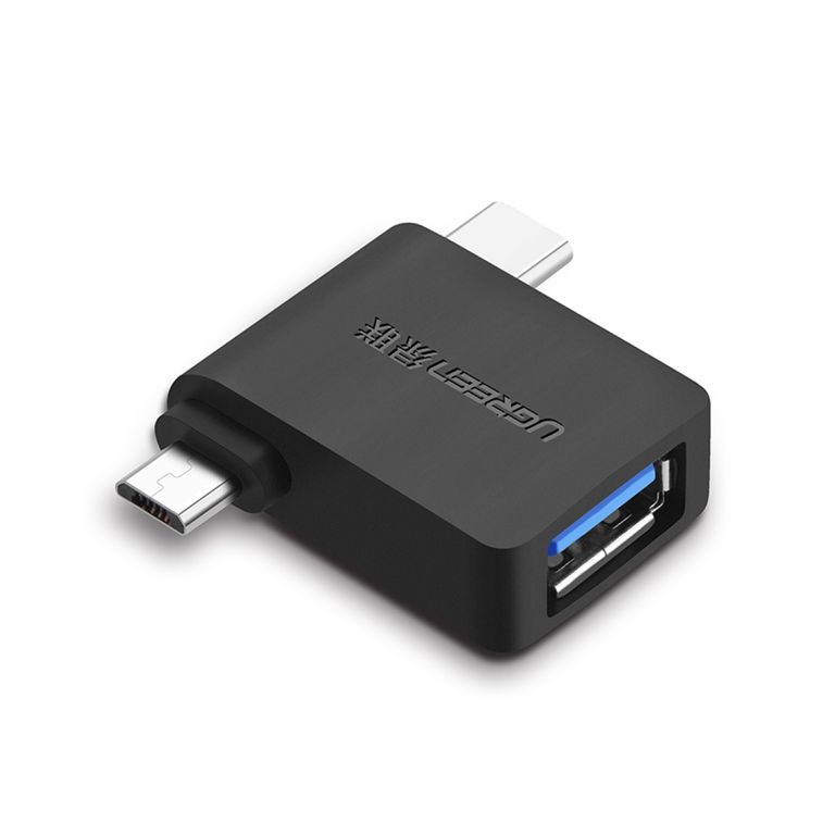 Adaptador OTG Micro USB + USB-C a USB 3.0 A Negro
