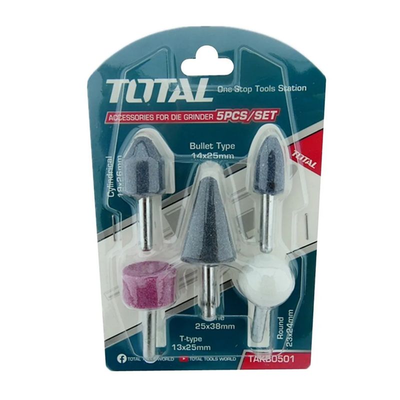 TOTAL TOOLS - Juego Piedras Montadas P/ Rectificadora 5 Pcs