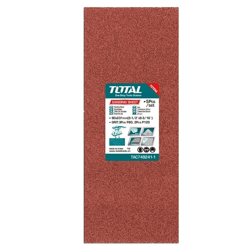 TOTAL TOOLS - 5 Hojas De Lija Para Pulir 90x231mm Grano Variado