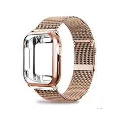 GENERICO - CORREA METALICA MAS CASE PARA APPLE WATCH 44MM ROSADA