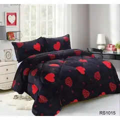 GENERICO - Cubrecama de Invierno Plush con Chiporro 2 Negro con Corazones