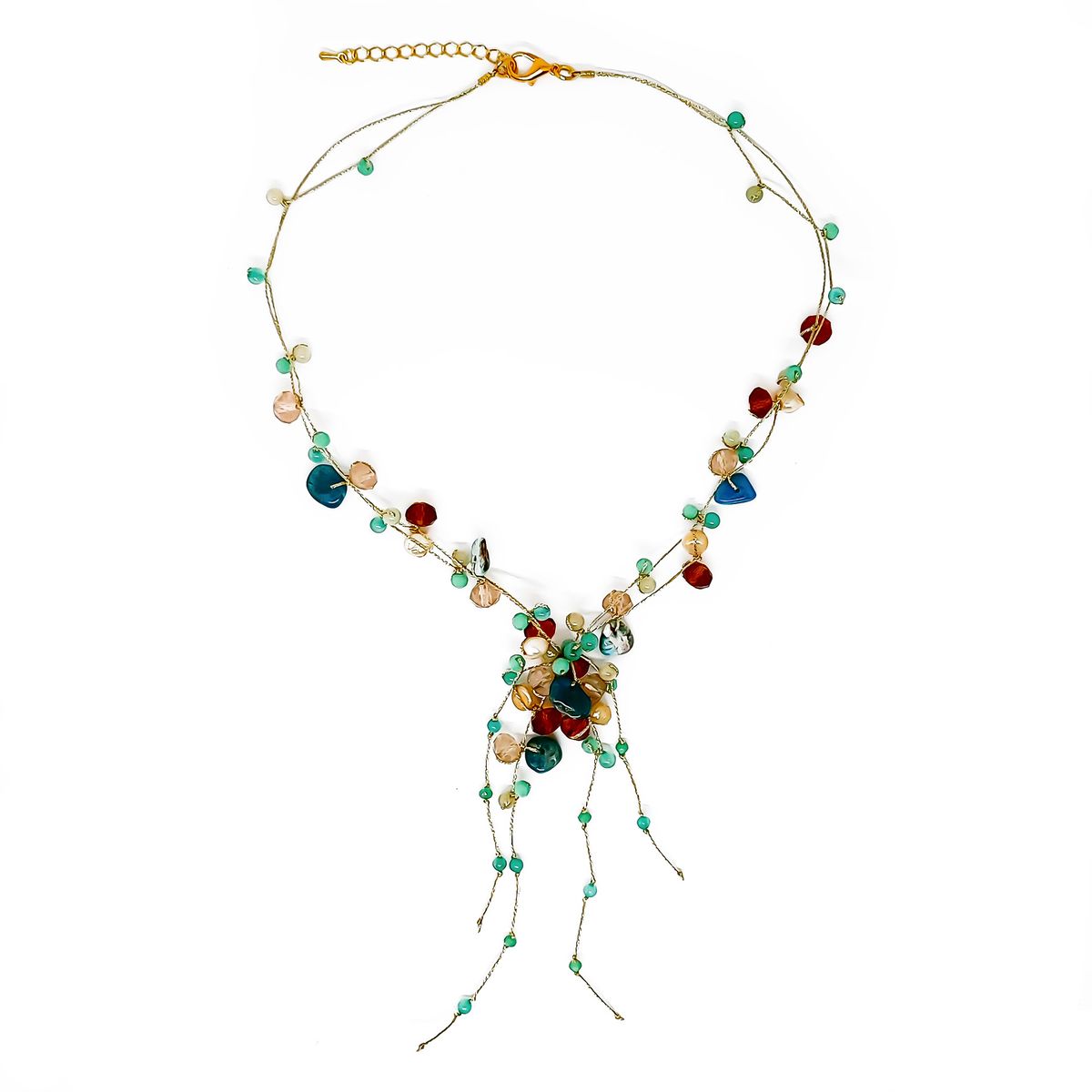 COGGIOLA - Collar Hilos De Seda Dorados Piedras Naturales Cristales Colores