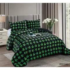 GENERICO - Cubrecama de Invierno Plush con Chiporro 2 Plaza Negro con Hojas