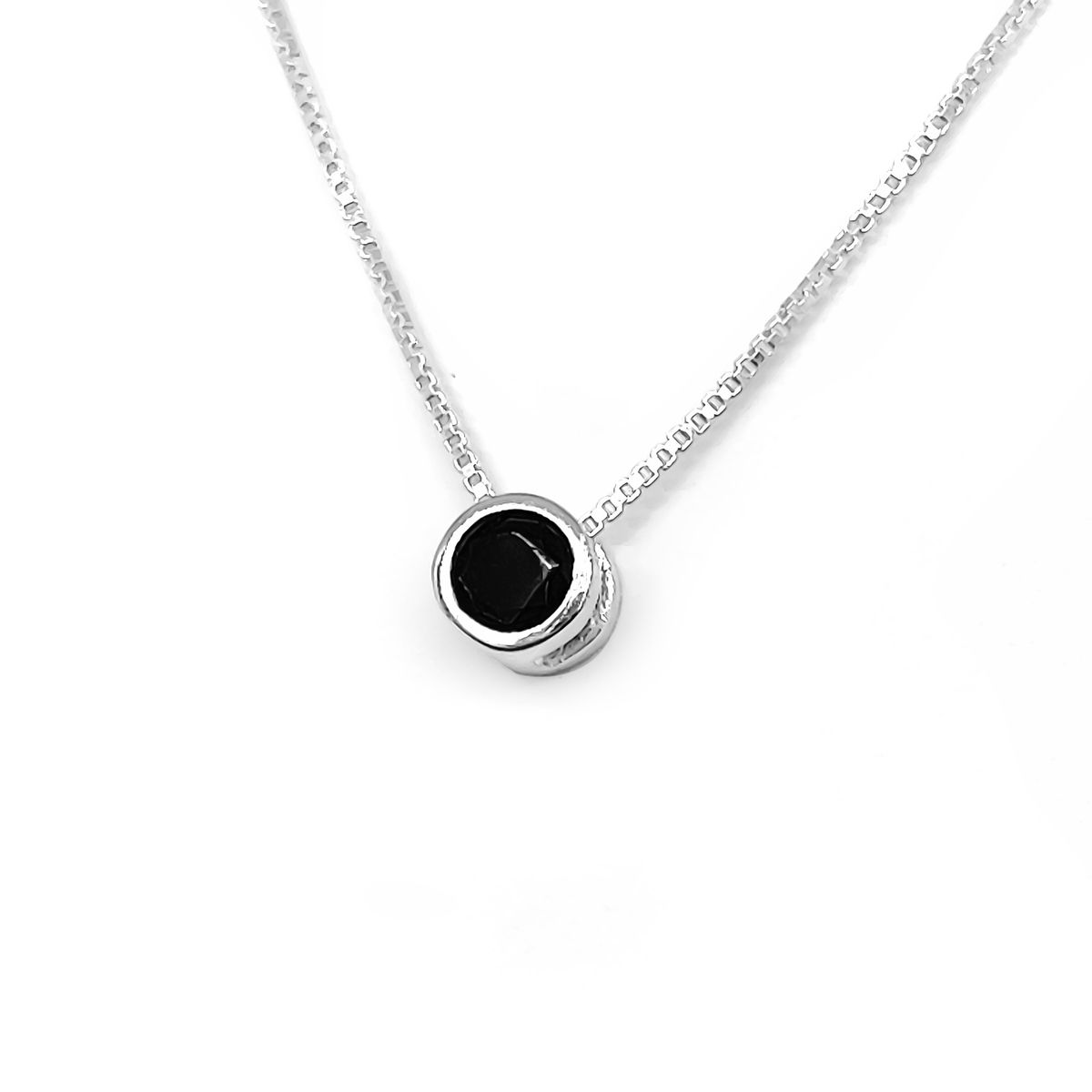 COGGIOLA - Collar Punto De Luz Negro 5mm Plata Fina 925