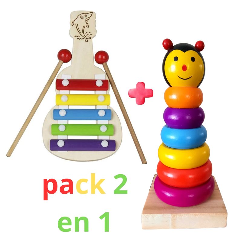 GENERICO - Juguetes Didácticos Madera Montessori Xilófono Torre Anillos