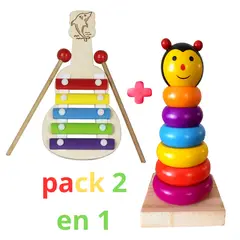 GENERICO - Juguetes Didácticos Madera Montessori Xilófono Torre Anillos