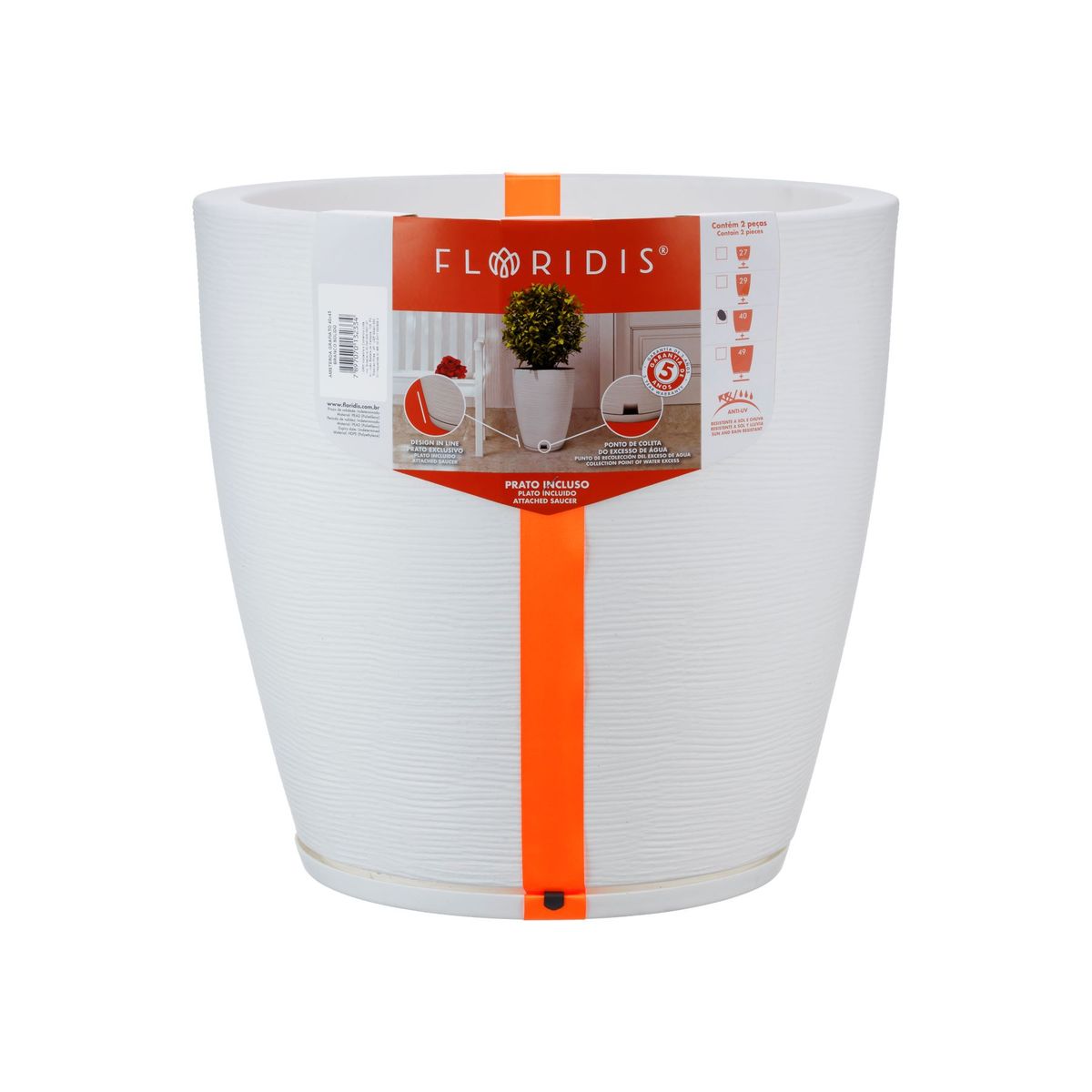 FLORIDIS - MACETERO FLORIDIS BLANCO AMSTERDAM 45CM ALTO CON PLATO