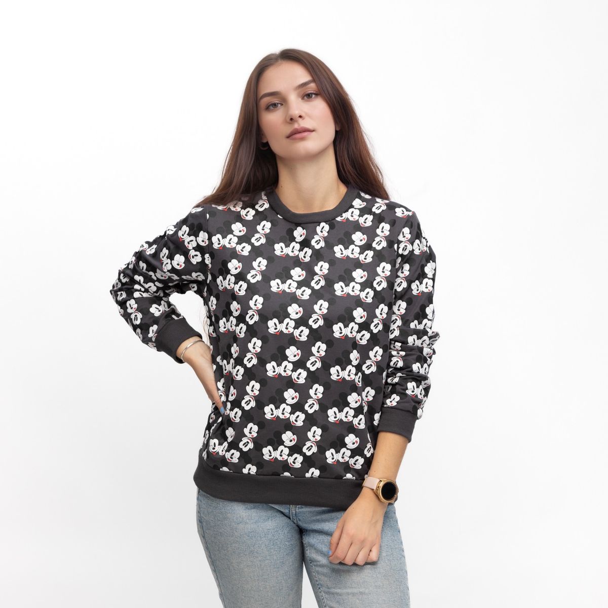 DISNEY - Poleron Mujer Mickey Besos Gris Disney