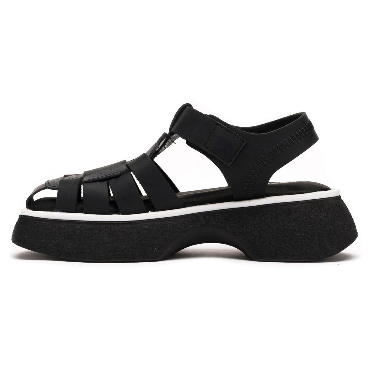 LANDAZURI - Sandalia Cuero Narval Negro/Blanco Landazuri