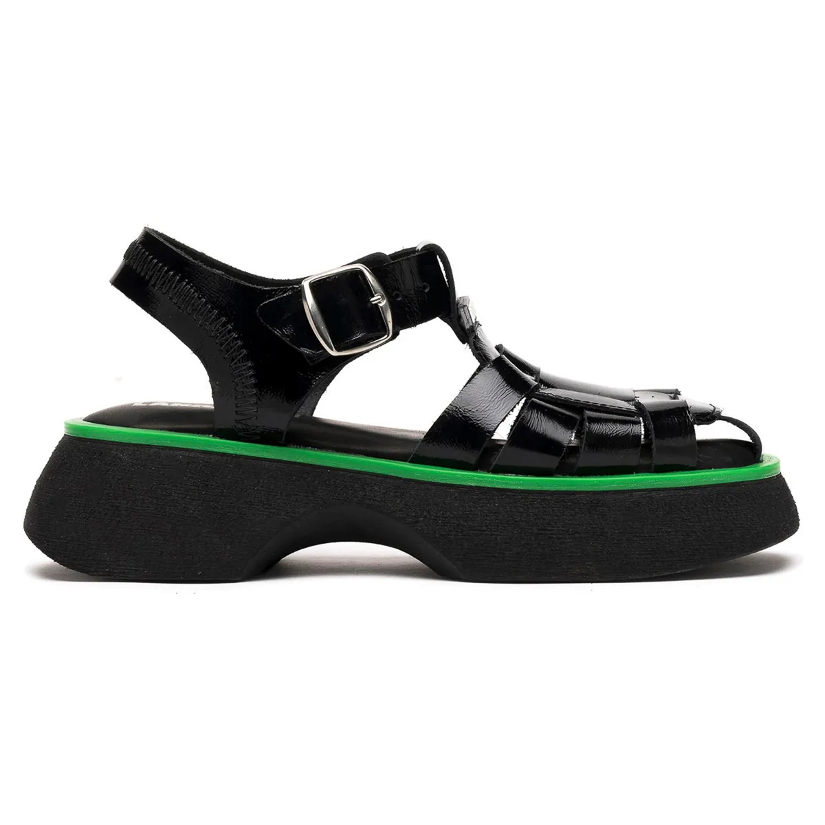 LANDAZURI - Sandalia Cuero Narval Negro/Verde Landazuri