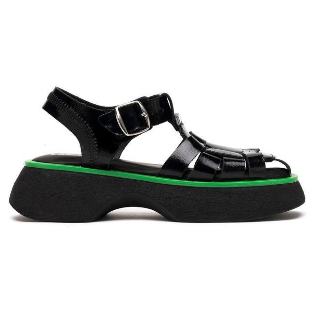 LANDAZURI - Sandalia Cuero Narval Negro/Verde Landazuri