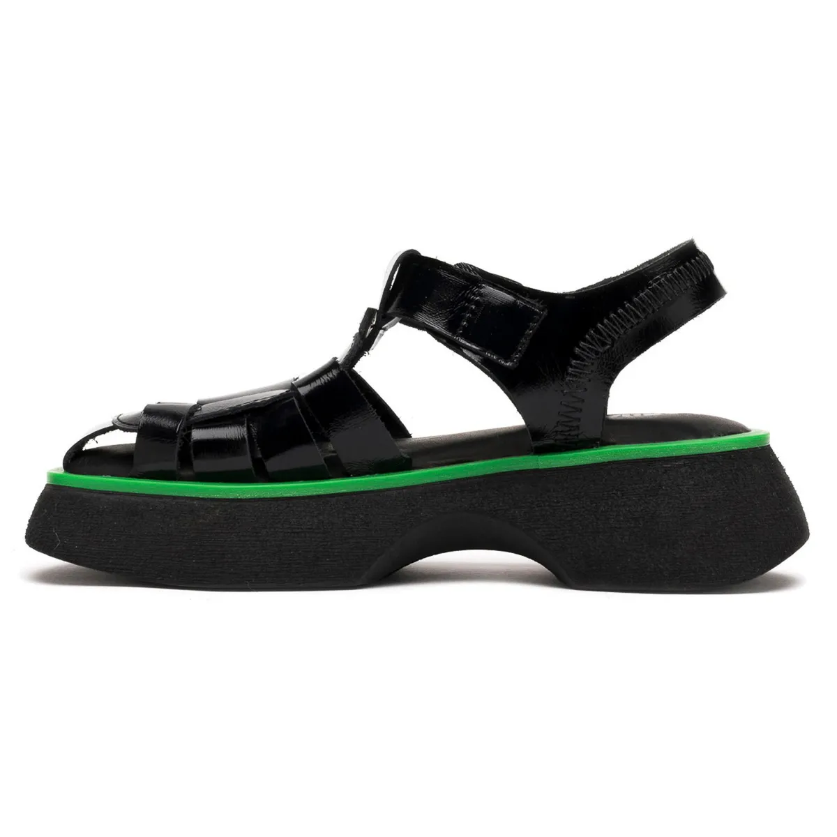LANDAZURI - Sandalia Cuero Narval Negro/Verde Landazuri