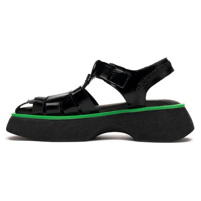 LANDAZURI - Sandalia Cuero Narval Negro/Verde Landazuri