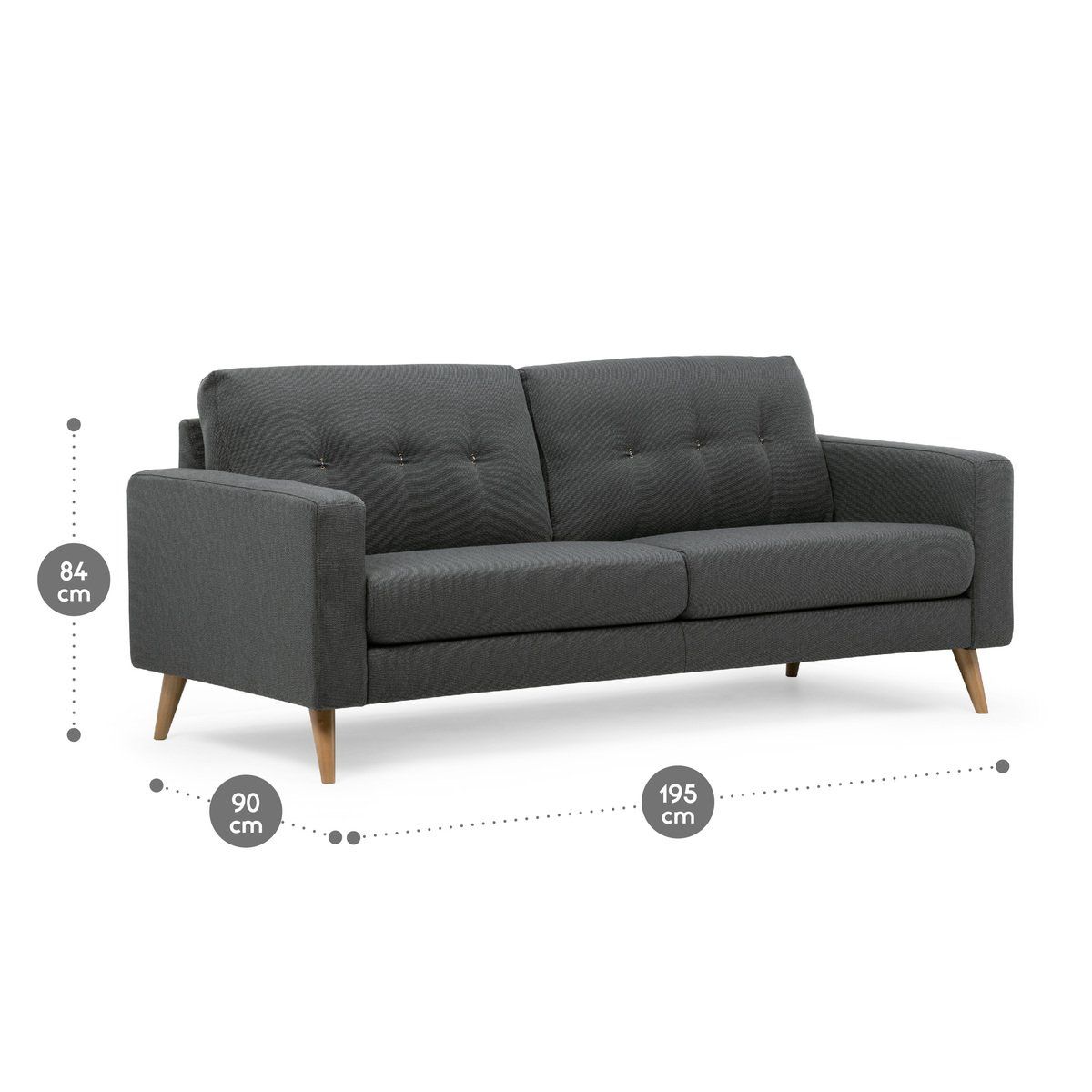 ROSEN - Sofá Rosen Sablon 3 Cuerpos Tela Charcoal