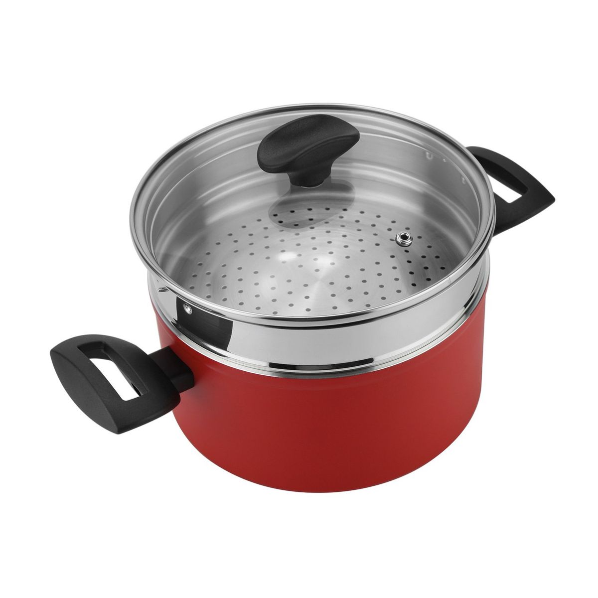 Fagor - Olla 20 cm con tapa y vaporera rojo Máxima