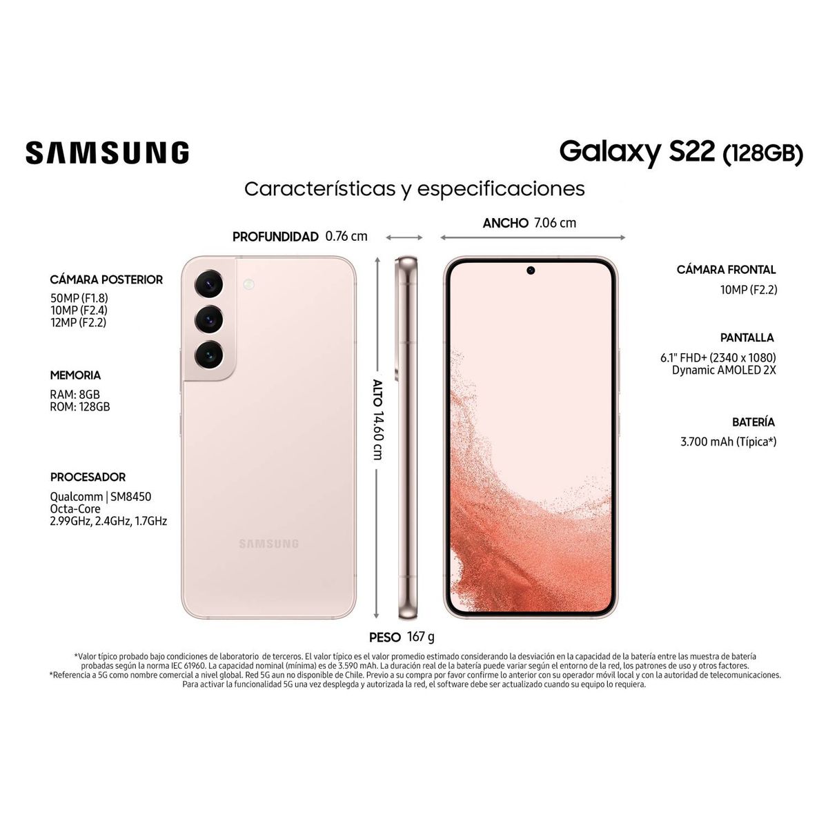 SAMSUNG - Samsung Galaxy S22 5G 128GB - Rosa - Reacondicionado