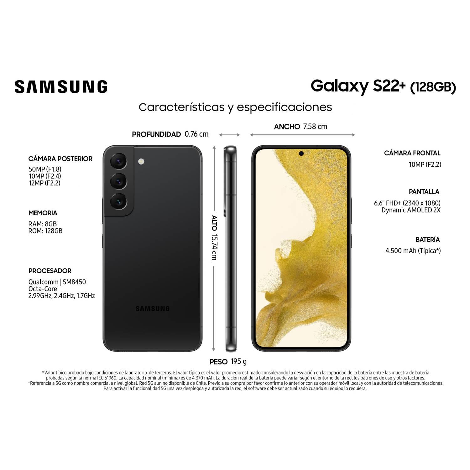 SAMSUNG Samsung Galaxy S22 Plus 5G 256GB - Negro - Reacondicionado