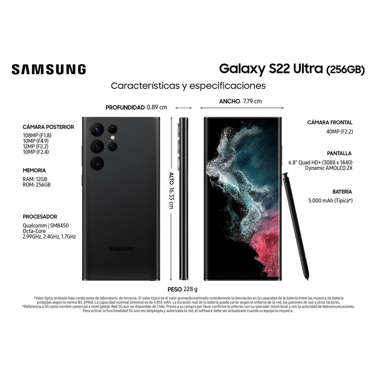 SAMSUNG - Samsung Galaxy S22 Ultra 5G 256GB - Reacondicionado - Negro