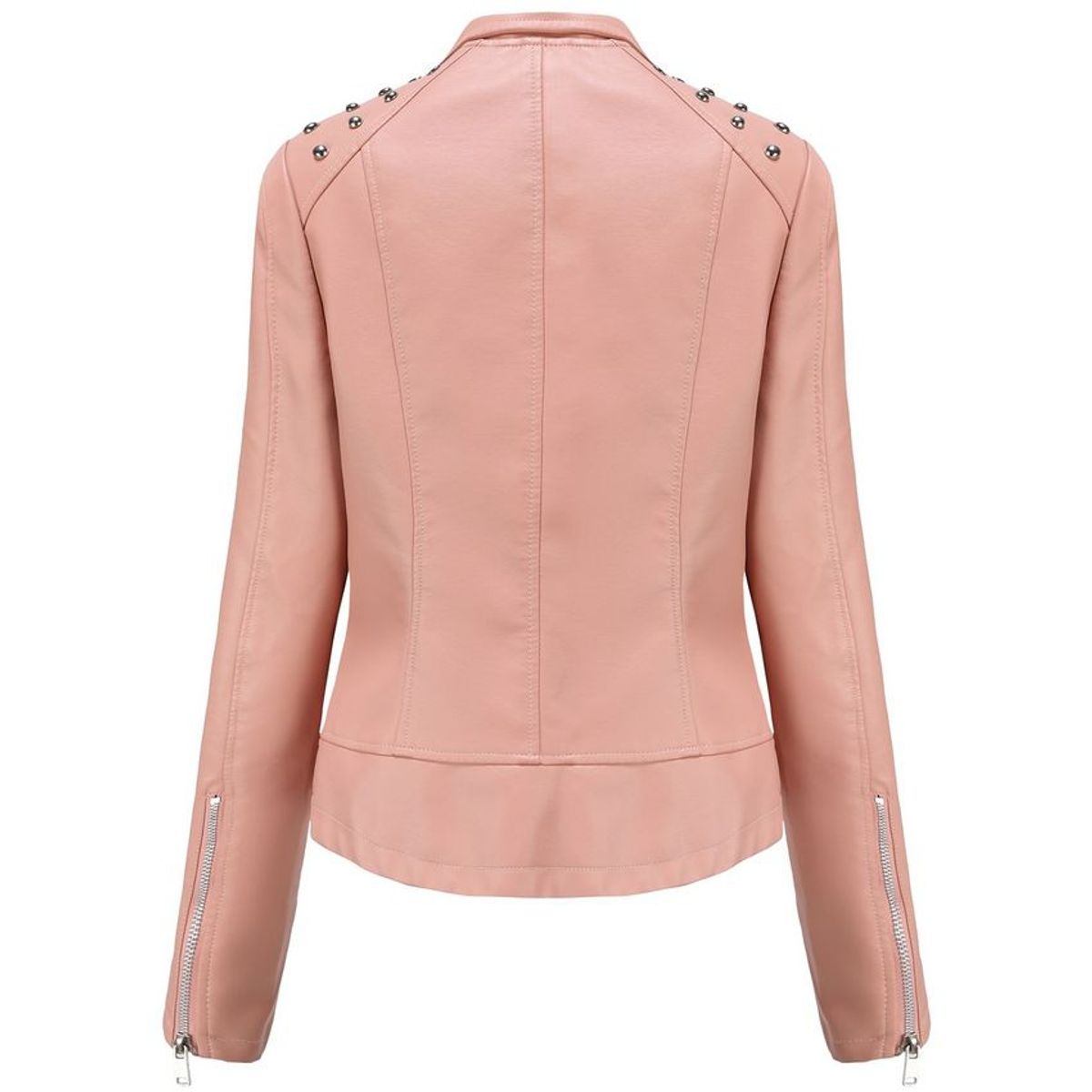 BLWOENS - Chaqueta de cuero PU con remaches de liso para mujer-ROSA