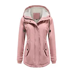 BLWOENS - Abrigo con capucha de Algodón Artificial para mujer-Rosa