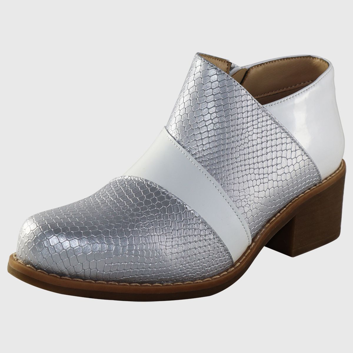 DINASTELLA - Botines taco corto Blancos para Mujer Casuales con Cierre Danicolle
