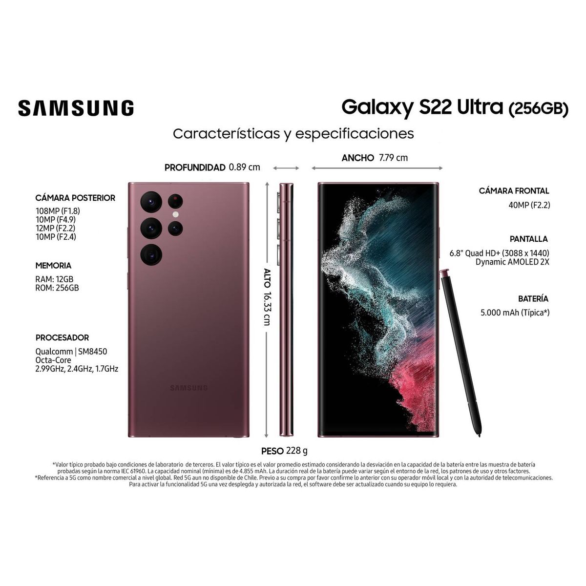 SAMSUNG - Samsung Galaxy S22 Ultra 5G 512GB - Reacondicionado - Burdeo