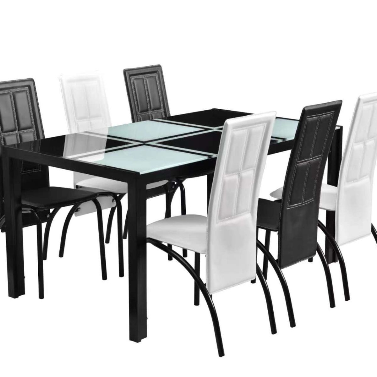 OEM - Juego Comedor Rectangular Vidrio Templado 6 Sillas Blanco-Negro…