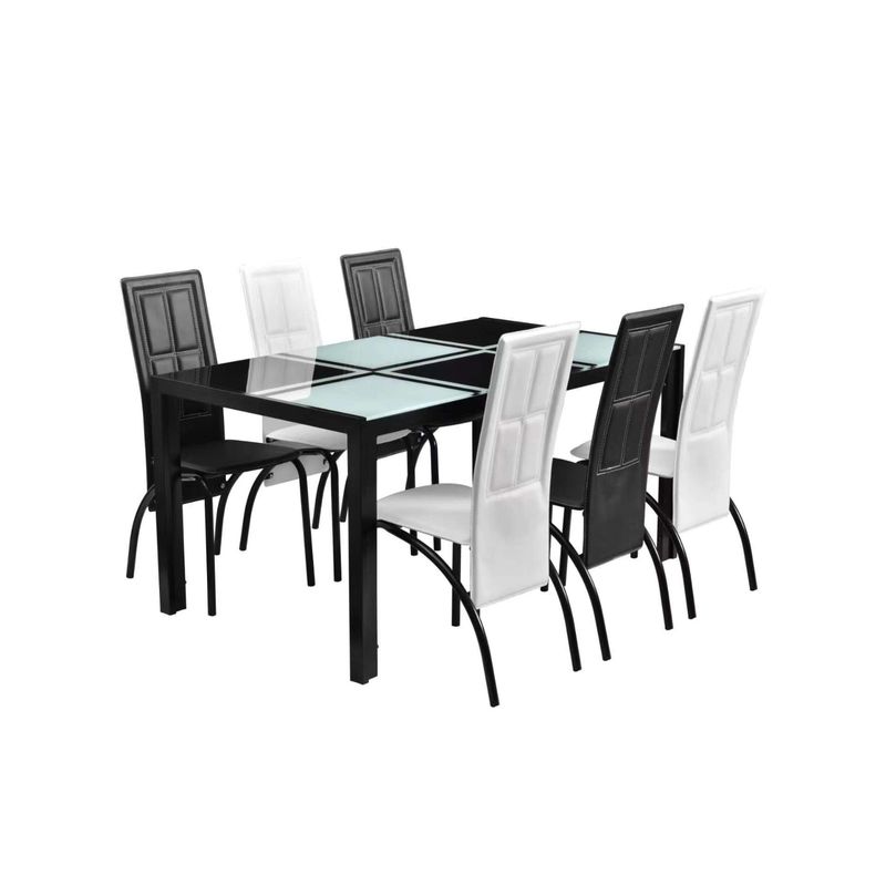 OEM - Juego Comedor Rectangular Vidrio Templado 6 Sillas Blanco-Negro
