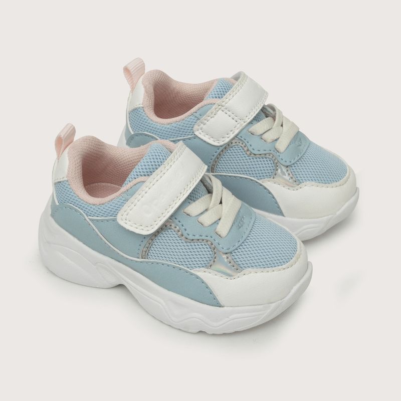 OPALINE - Zapatilla urbana de niña chunky velcro elástico celeste (20 a 29)