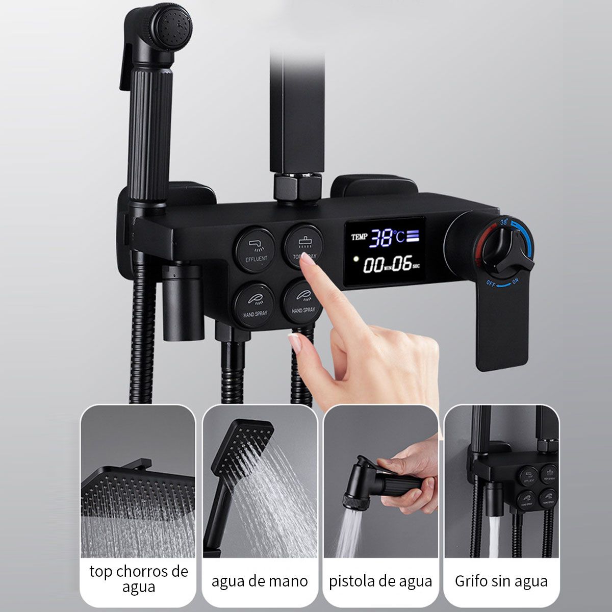 AIZO - Llave Monomando Columna Tina Ducha Moderna Cuadrada Negra