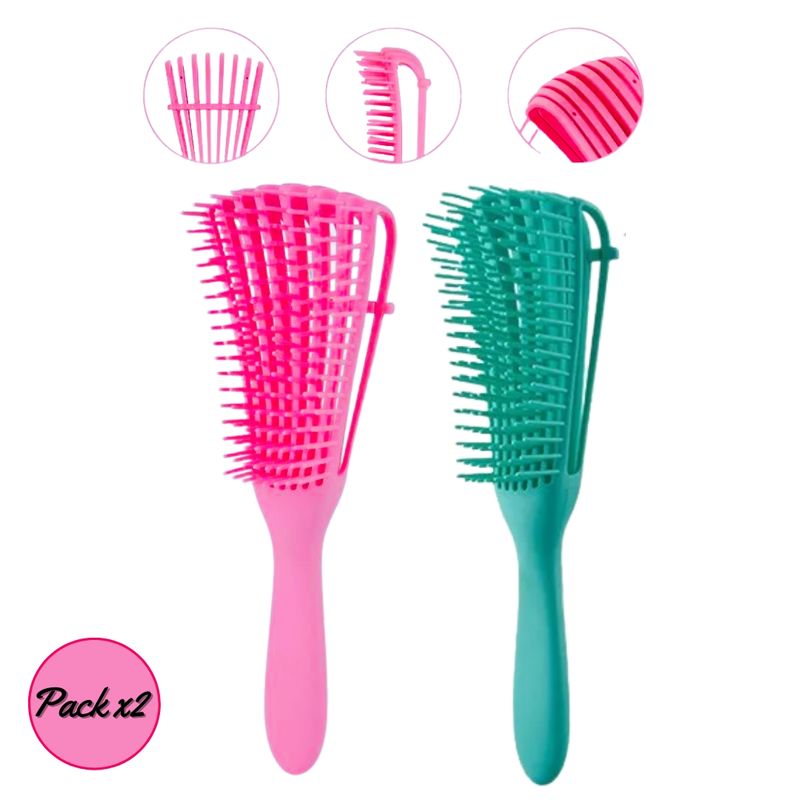 GENERICO - Cepillo Flexible Desenredante Para Cabello Rizo Pack 2