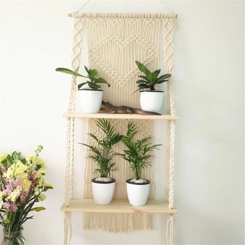 TODOHOGAR SANTIAGO DE CHILE - Estante decorativo de madera y macrame
