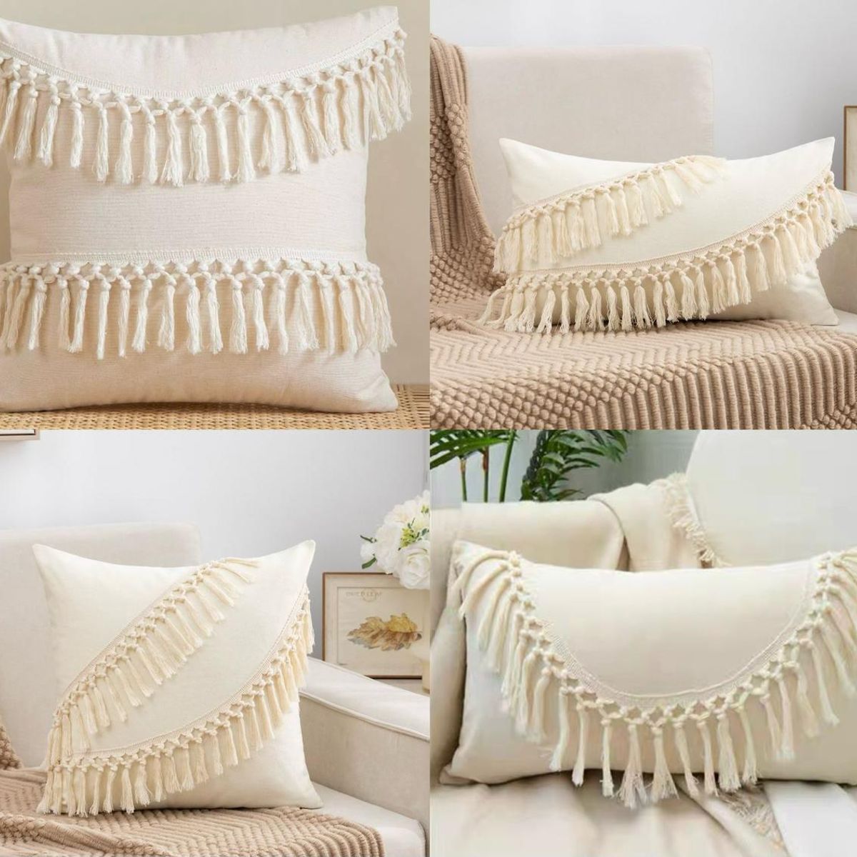 GENERICO - Fundas de cojín  lino - Pack 2 material lino flecos
