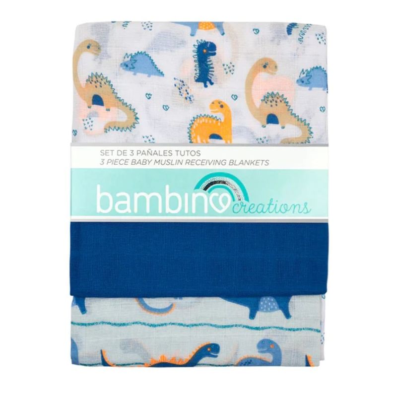 BAMBINO - Set 3 Pañales tutos para bebé azules dinosaurios