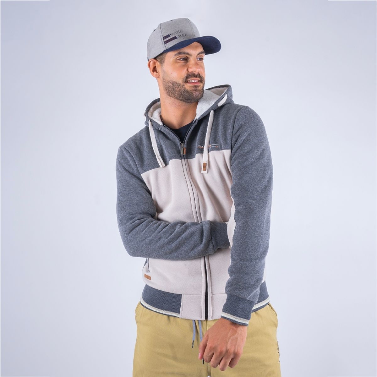 GANGSTER - Polerón Fullzipper Fleece Cord Gris Gangster