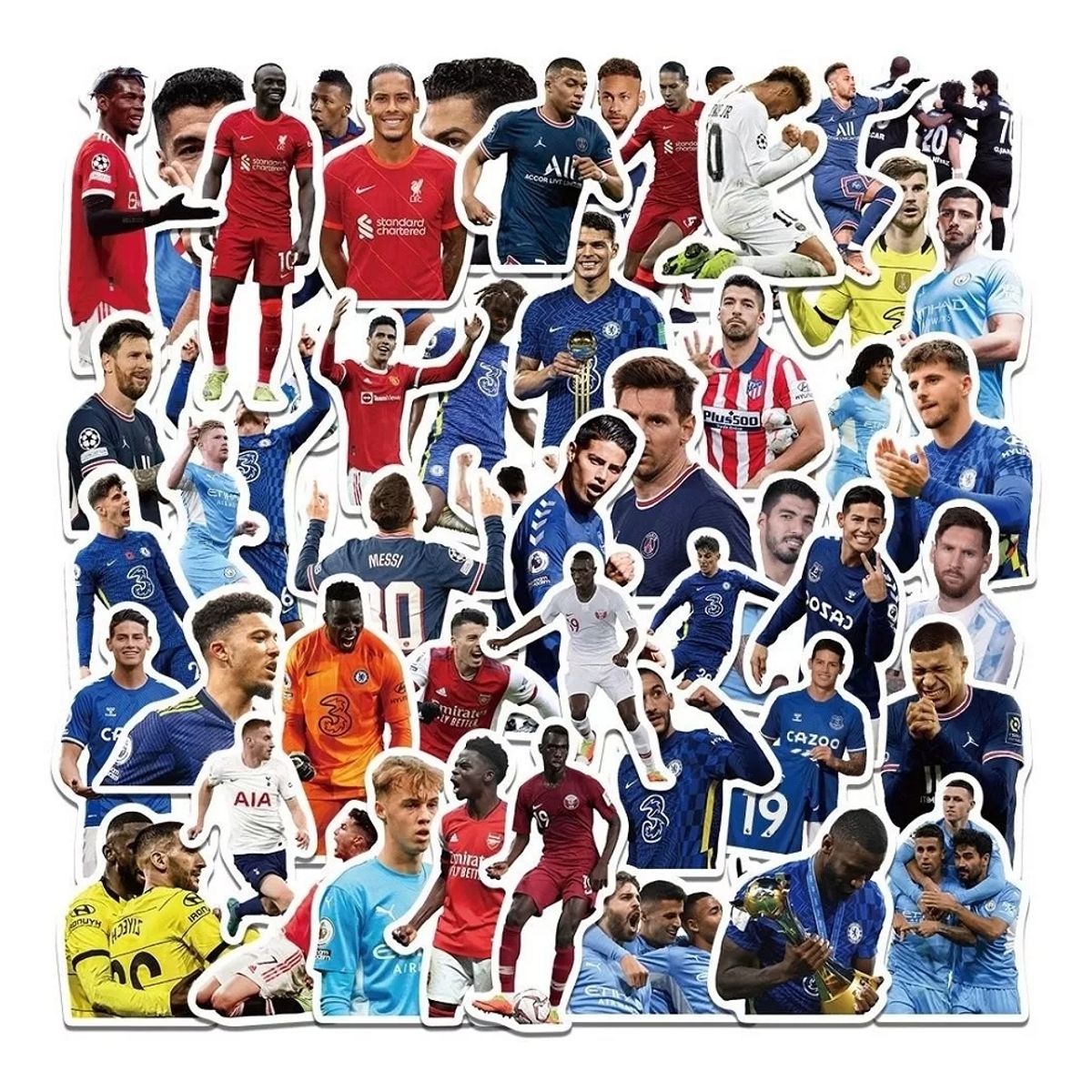 GARSIL - 50 Stickers de Estrellas De Futbol - Etiquetas Autoadhesivas
