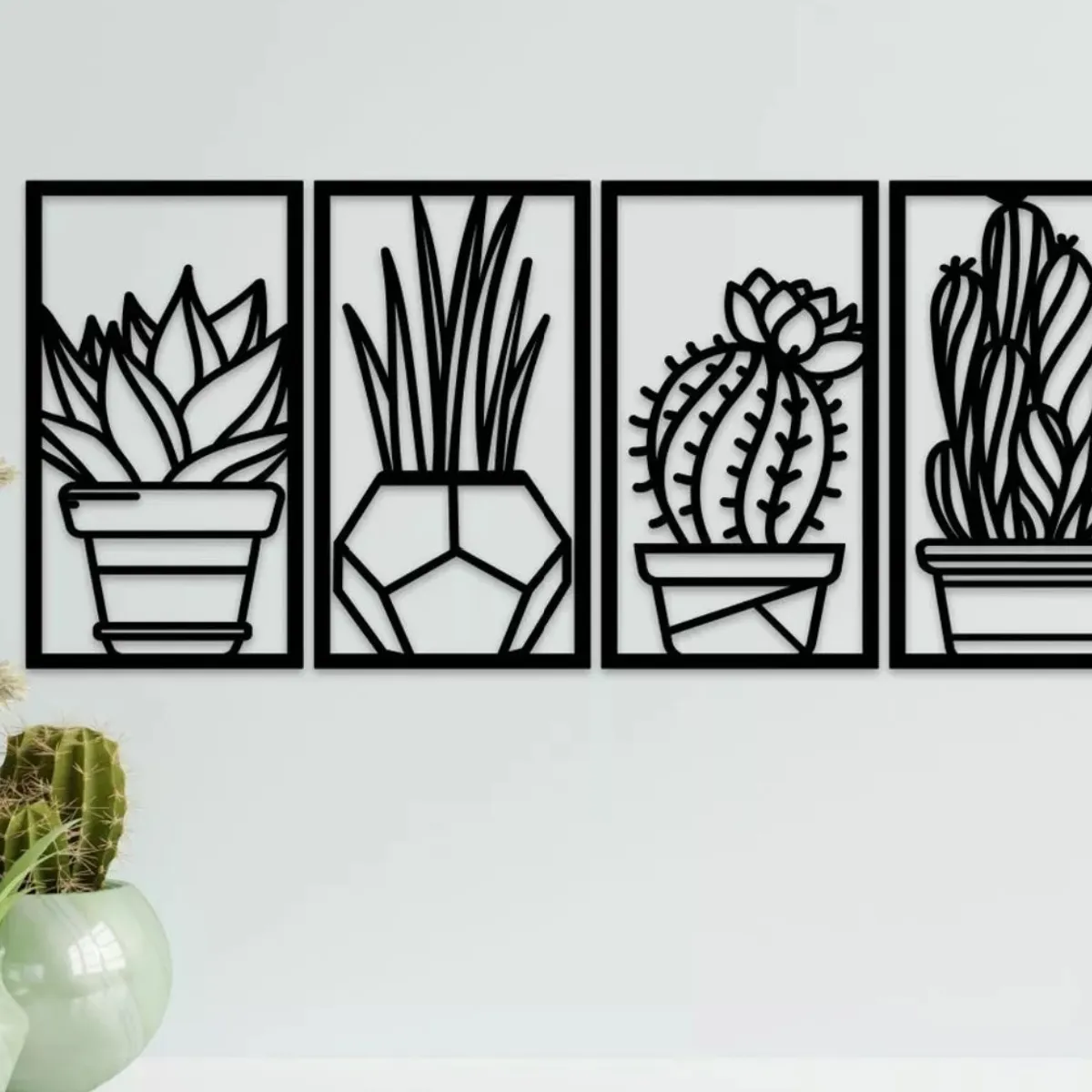 GENERICO - Cuadros Plantas Cactus 35x20 cm  en Madera MDF Pack 4ud