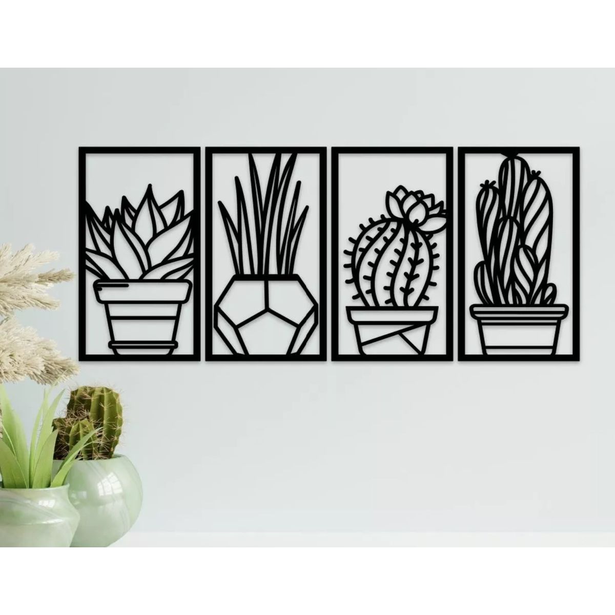 GENERICO - Cuadros Plantas Cactus 35x20 cm  en Madera MDF Pack 4ud