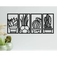 Cuadros Plantas Cactus 35x20 cm en Madera MDF Pack 4ud