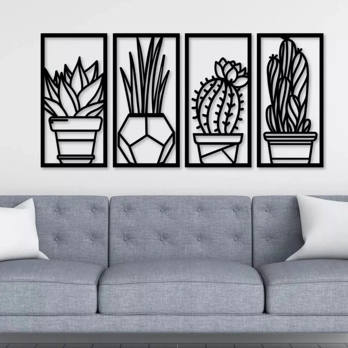 GENERICO - Cuadros Plantas Cactus 35x20 cm  en Madera MDF Pack 4ud