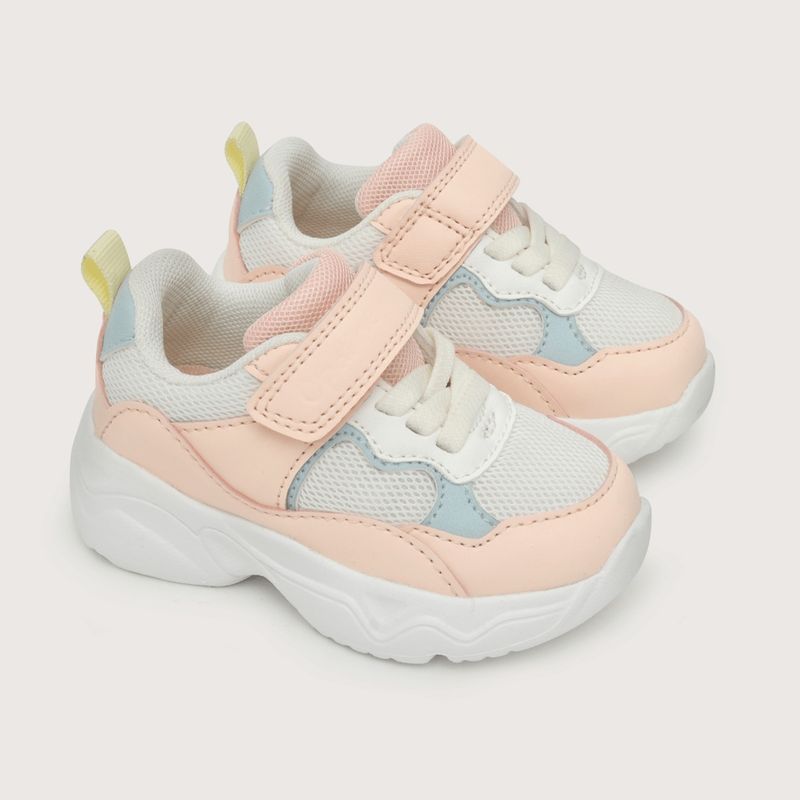 OPALINE - Zapatilla urbana de niña chunky velcro elástico rosado (20 a 29)