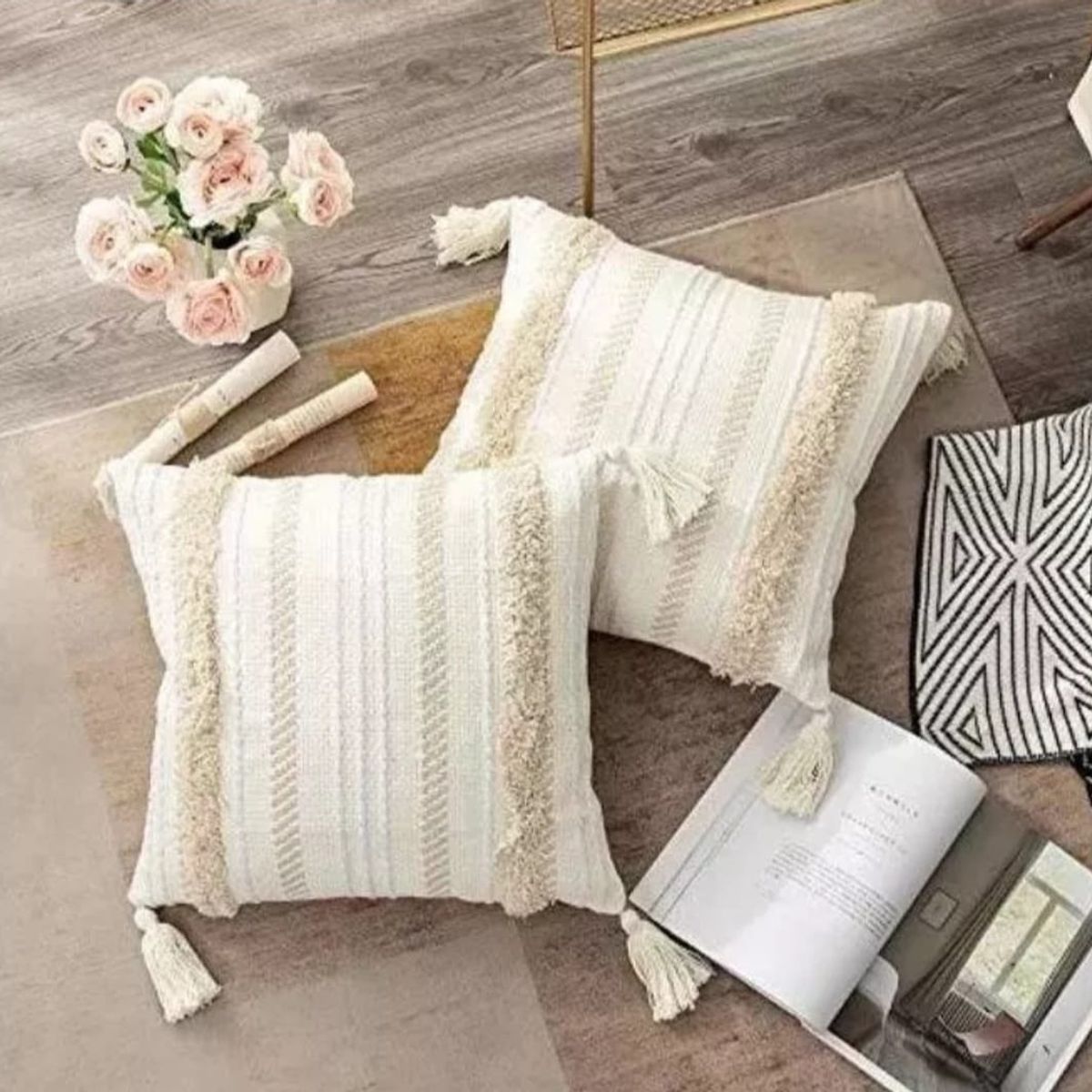 GENERICO - Piecera Tejida más dos fundas de cojín para dormitorio