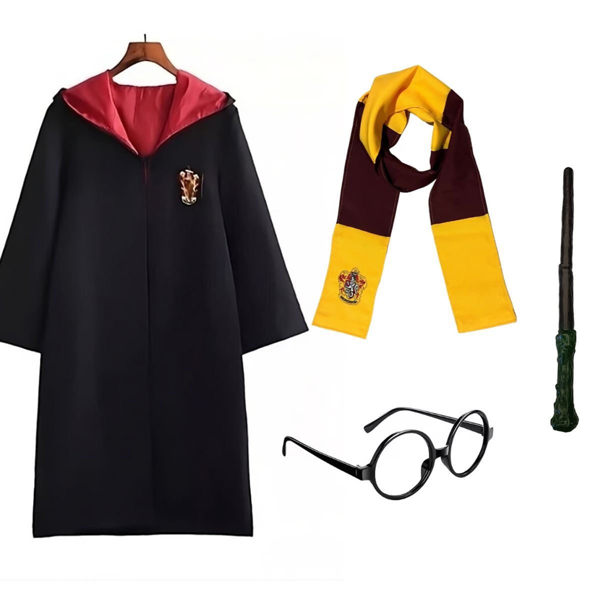 TODODISFRACESCHILE - Disfraz Harry Potter Escudos Bordados Lentes Varita Talla 14
